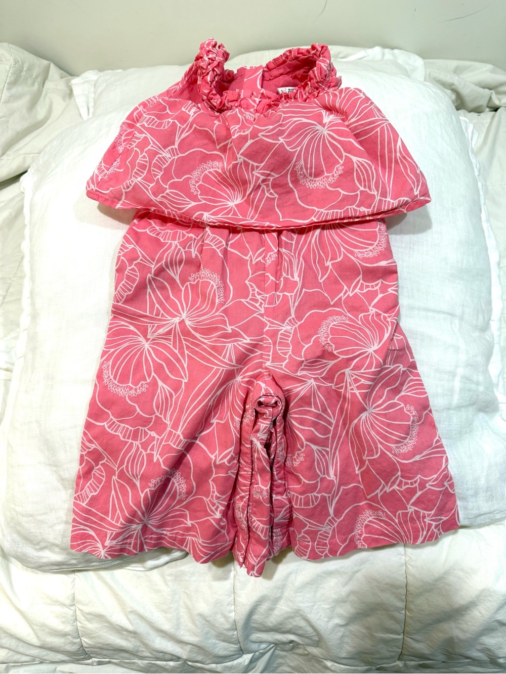Janie and Jack Coral Pink Floral Strapless Romper